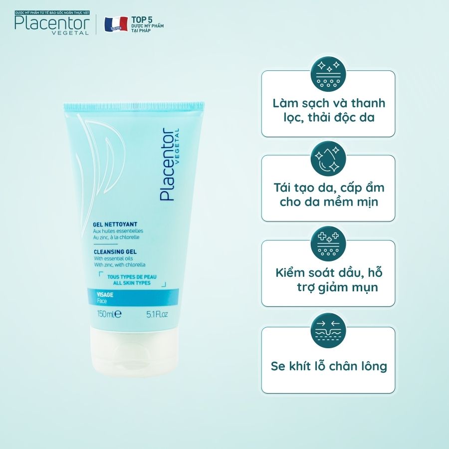 Gel rửa mặt sạch sâu dành cho mọi loại da từ thực vật Placentor Cleansing Gel Face