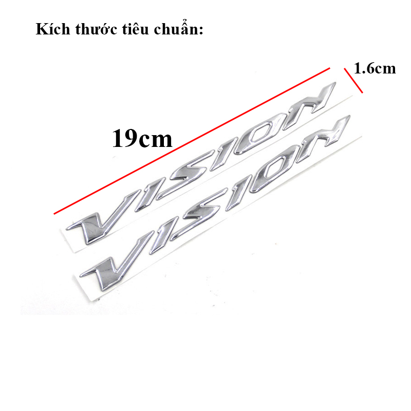 Bộ 2 tem Vision Honda 3D Nổi - Bạc