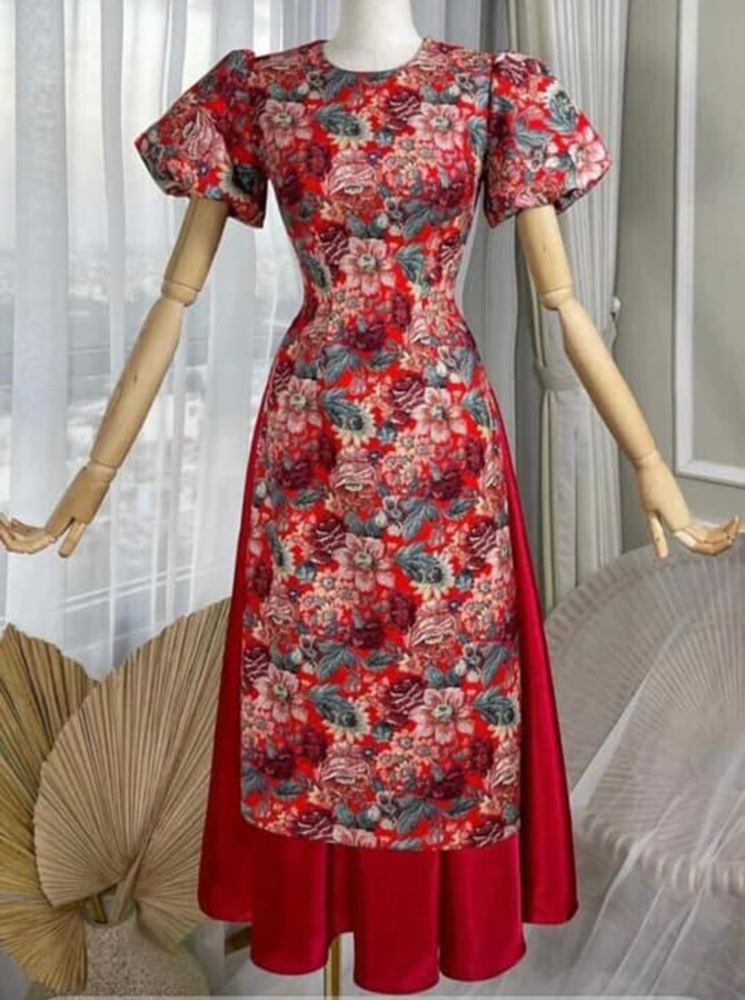 Rập Giấy DC044 - Áo dài cách tân tay bồng mix váy