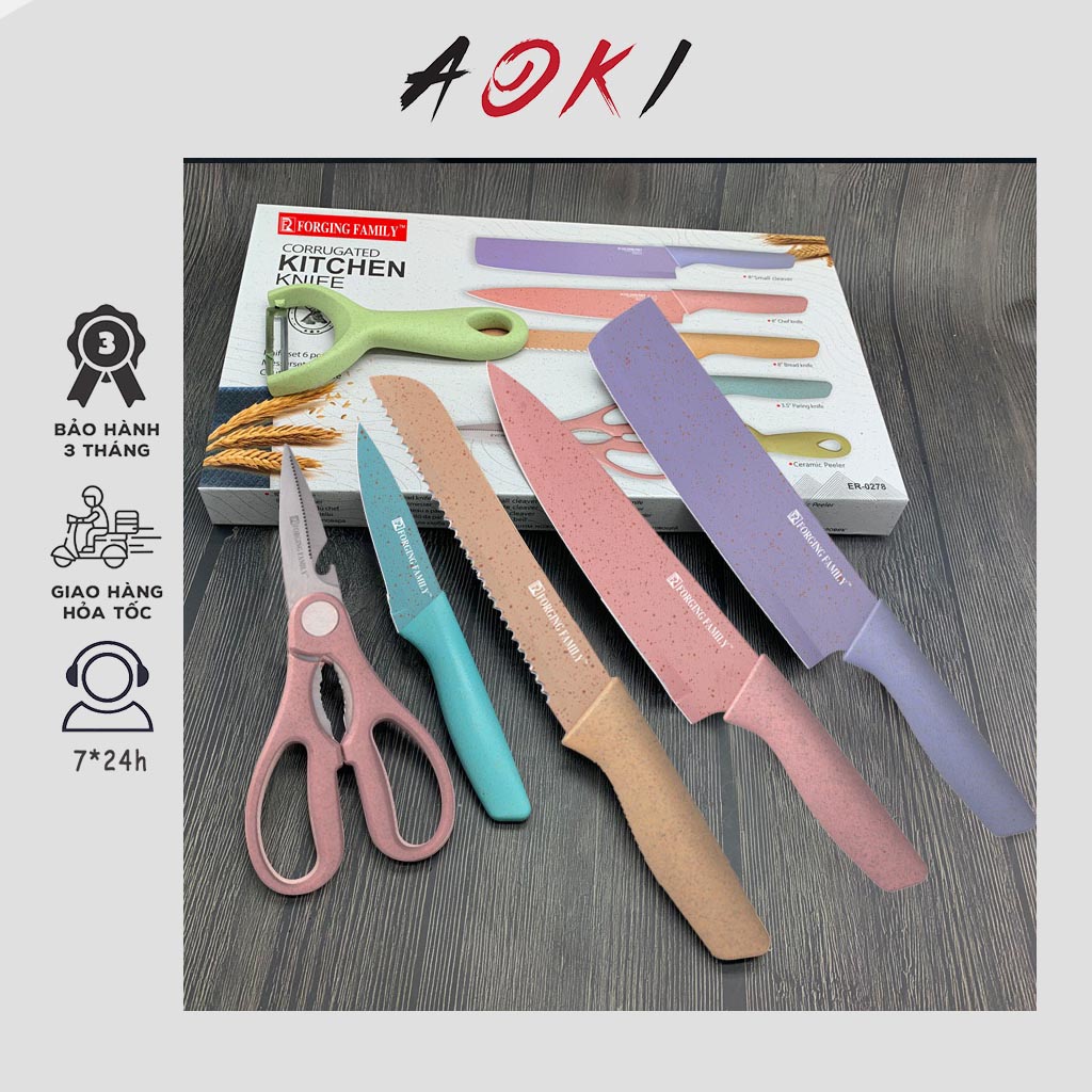 Combo dao nhà bếp, dao lúa mạch 6 món kháng khuẩn, Siêu Sắc