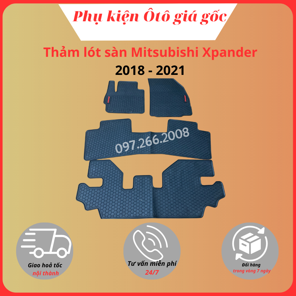 Thảm lót sàn xe xpander / xpander cross 2018 - 2021, 2022, 2023 cao su đúc không mùi, mẫu tổ ong nissin chữ đỏ