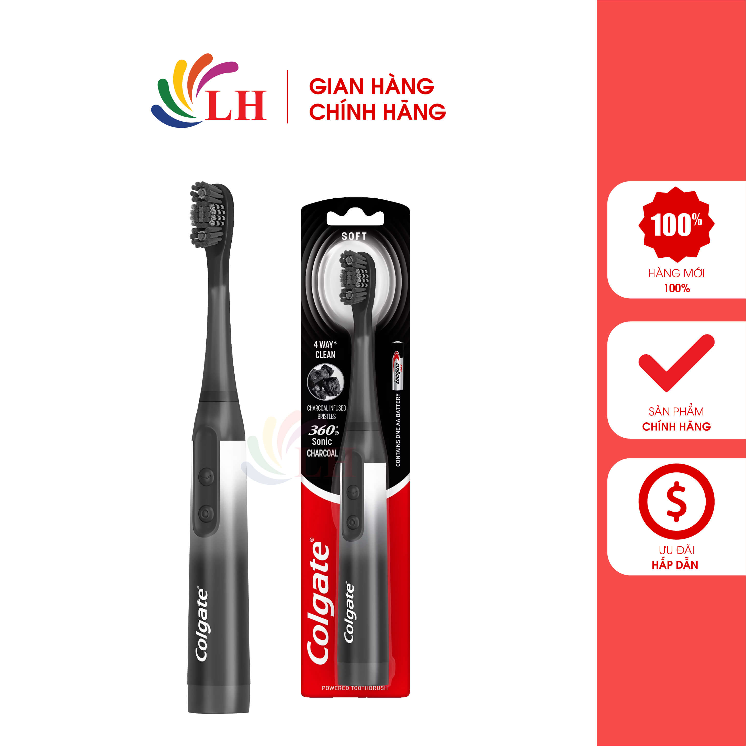 Bàn chải điện dùng pin Colgate 360° Sonic - Không gây ồn, Bàn chải rung nhẹ, Giảm vi khuẩn có mùi