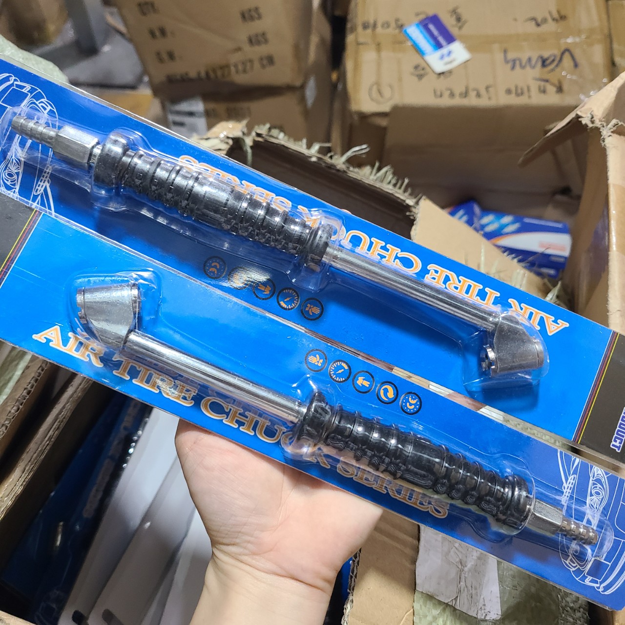 Đầu bơm xe 2 đầu có tay cầm dài Hanader