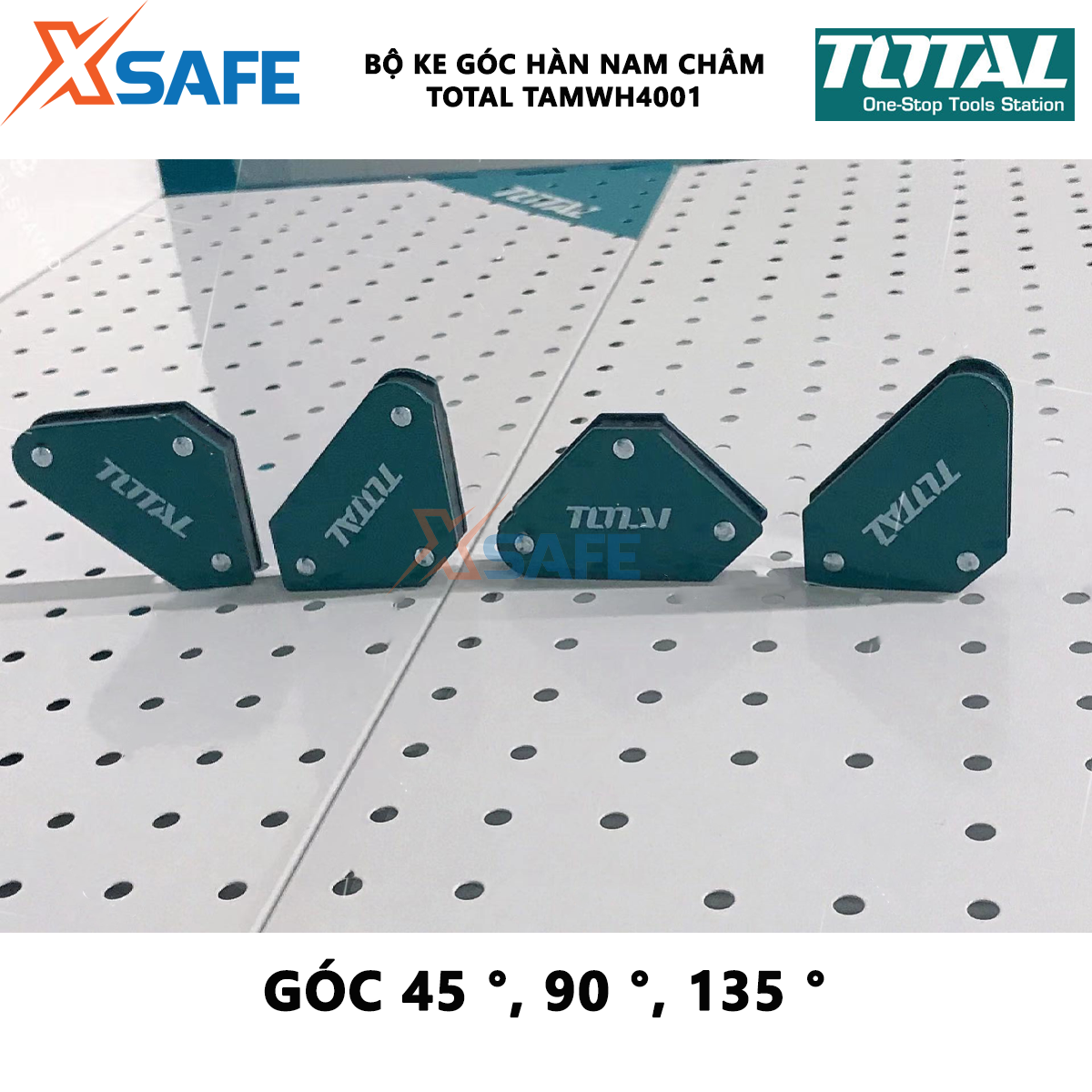 Bộ ke góc hàn nam châm 3 góc Total TAMWH4001| 4 nam châm mini 45 °, 90 °, 135 °, dùng chất liệu nam châm và thép
