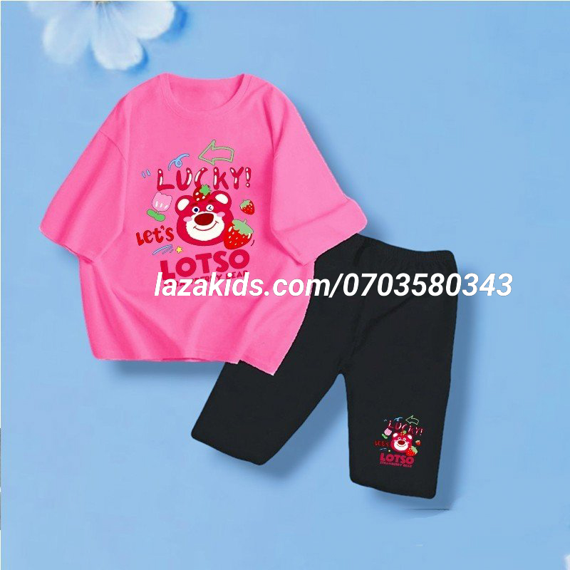 Đồ bộ bé gái dễ thương siêu hót gấu dâu hồng lotso strawbery hàng mới về siêu đẹp babyshark kids