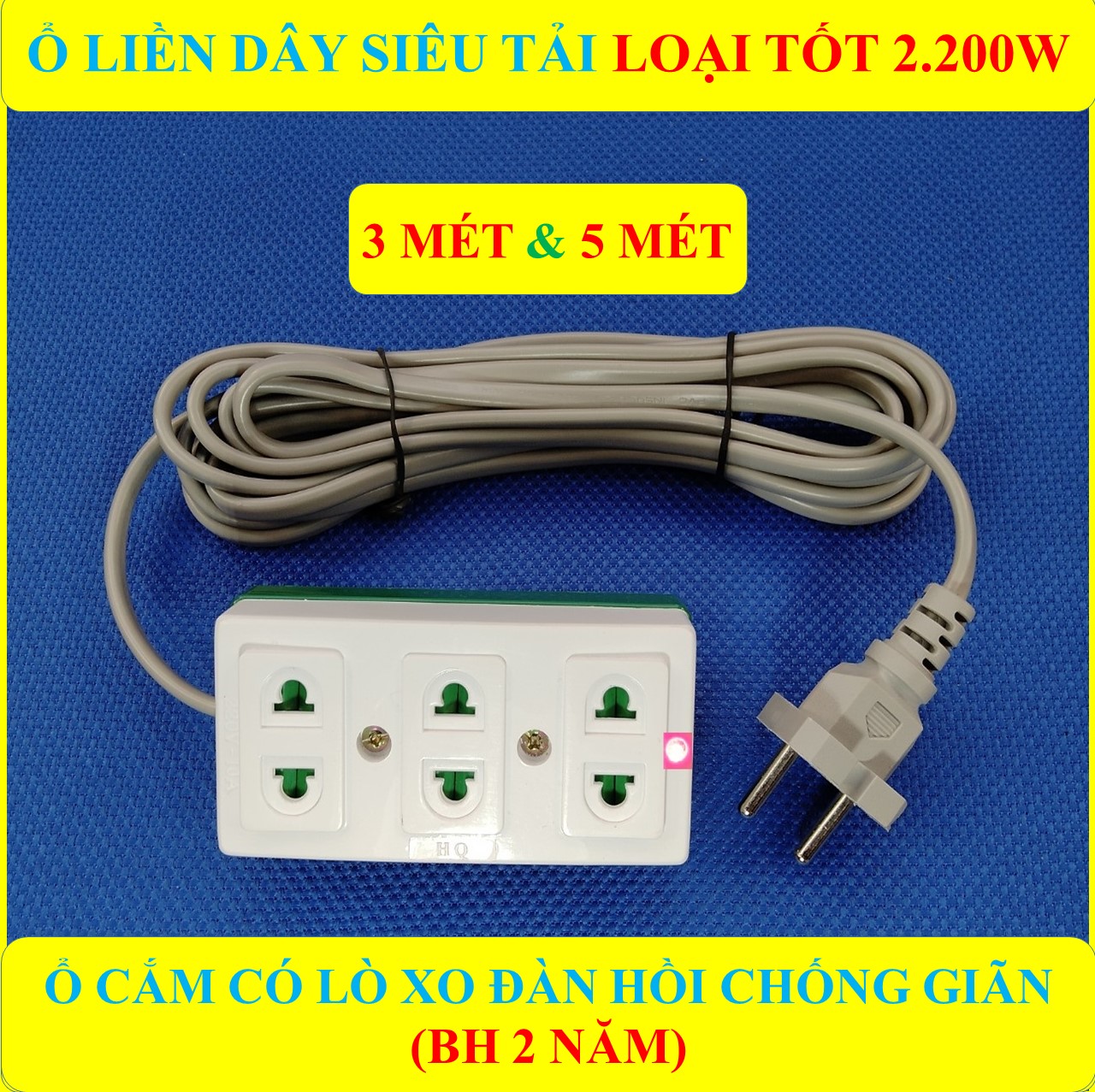 Ổ cắm điện liền dây đa năng CHỊU TẢI CAO 2200W có màng che an toàn  + Dây dài 3/5 Mét + Ổ cắm đa năng có lò xo chống giãn đàn hồi HÀNG LOẠI 1 cao cấp