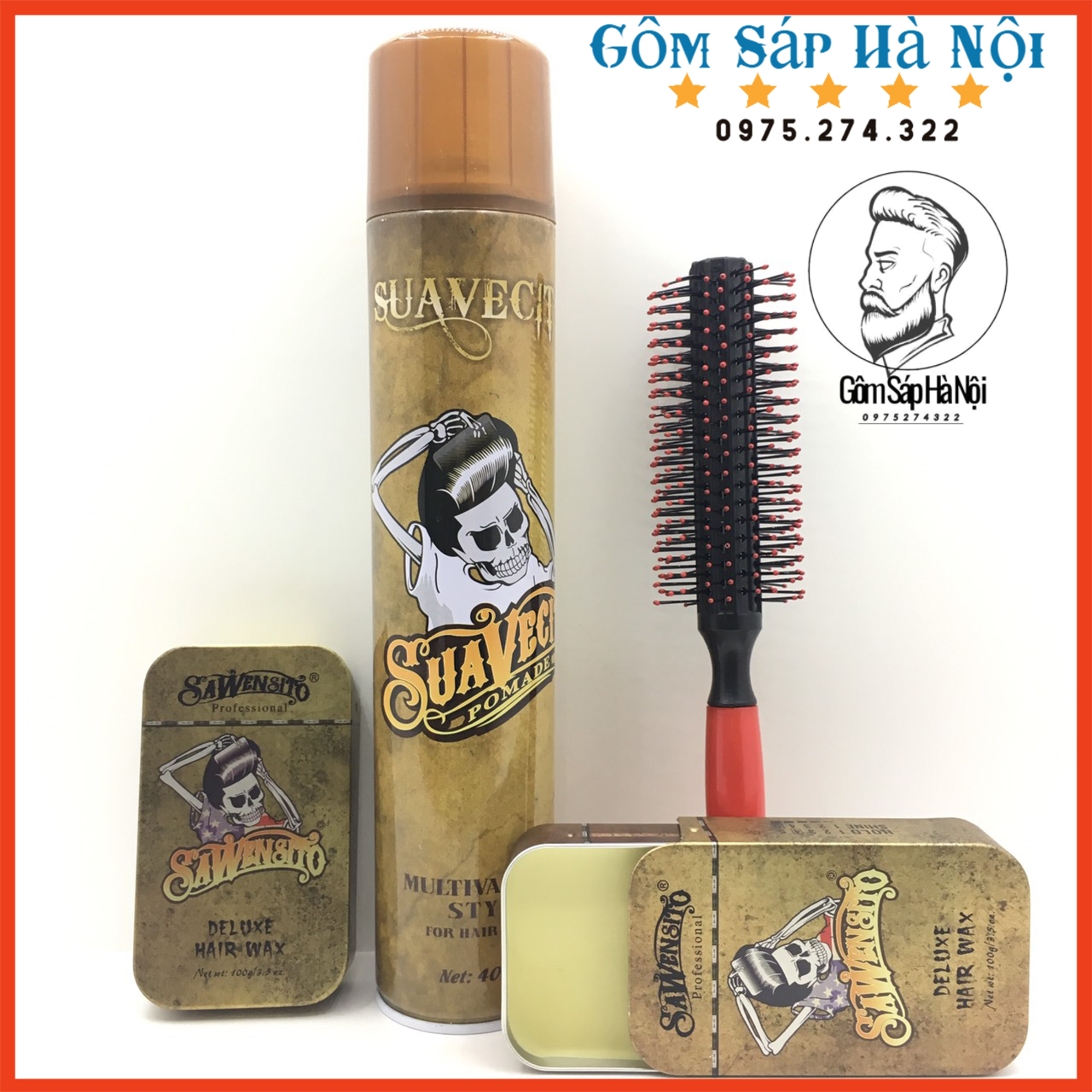 [ Tặng Lược] Combo Gôm Xịt Tóc Suawensito 400ml + Sáp Vuốt Tóc SAWENSITO DElUXE HAIR WAX 100ml