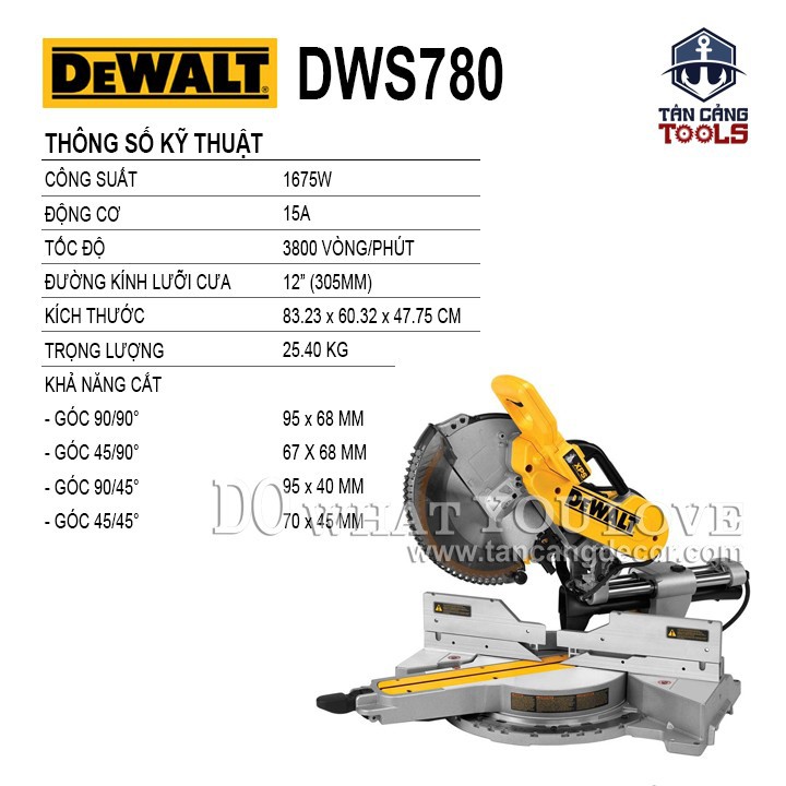 [Trả góp 0%] Máy Cưa Cắt Đa Góc Trục Trượt Dewalt DWS780