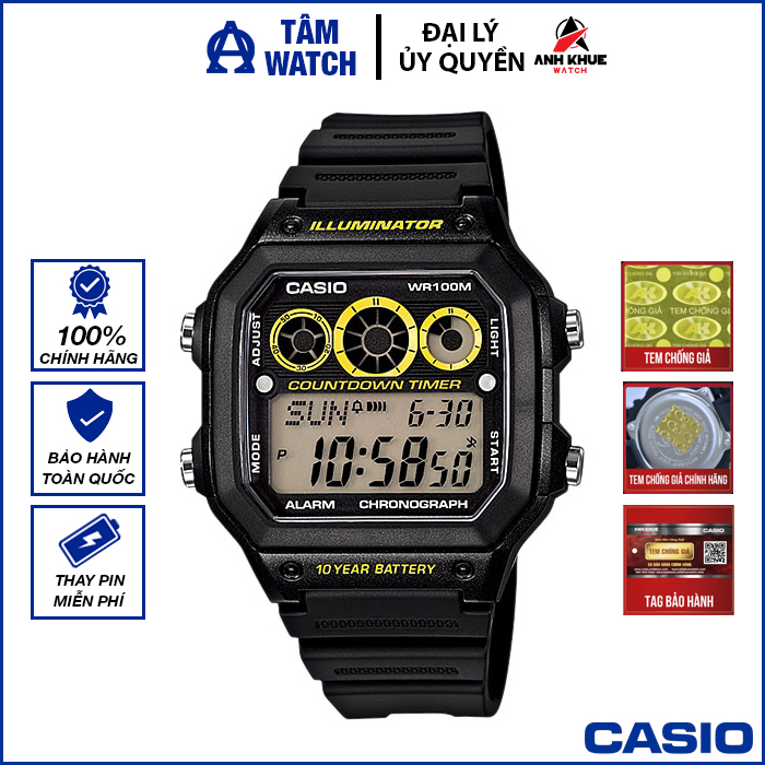 Đồng hồ nam dây nhựa Casio Standard chính hãng Anh Khuê AE-1300WH-1AVDF (42mm)