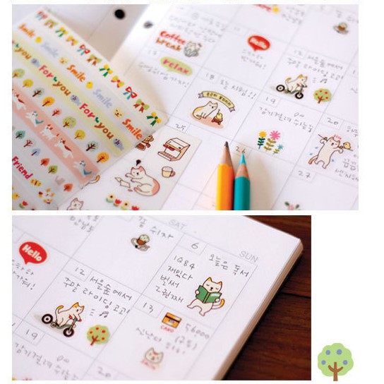 Set 6 Tờ Sticker Mèo Cute Trang Trí Sổ, Handmade