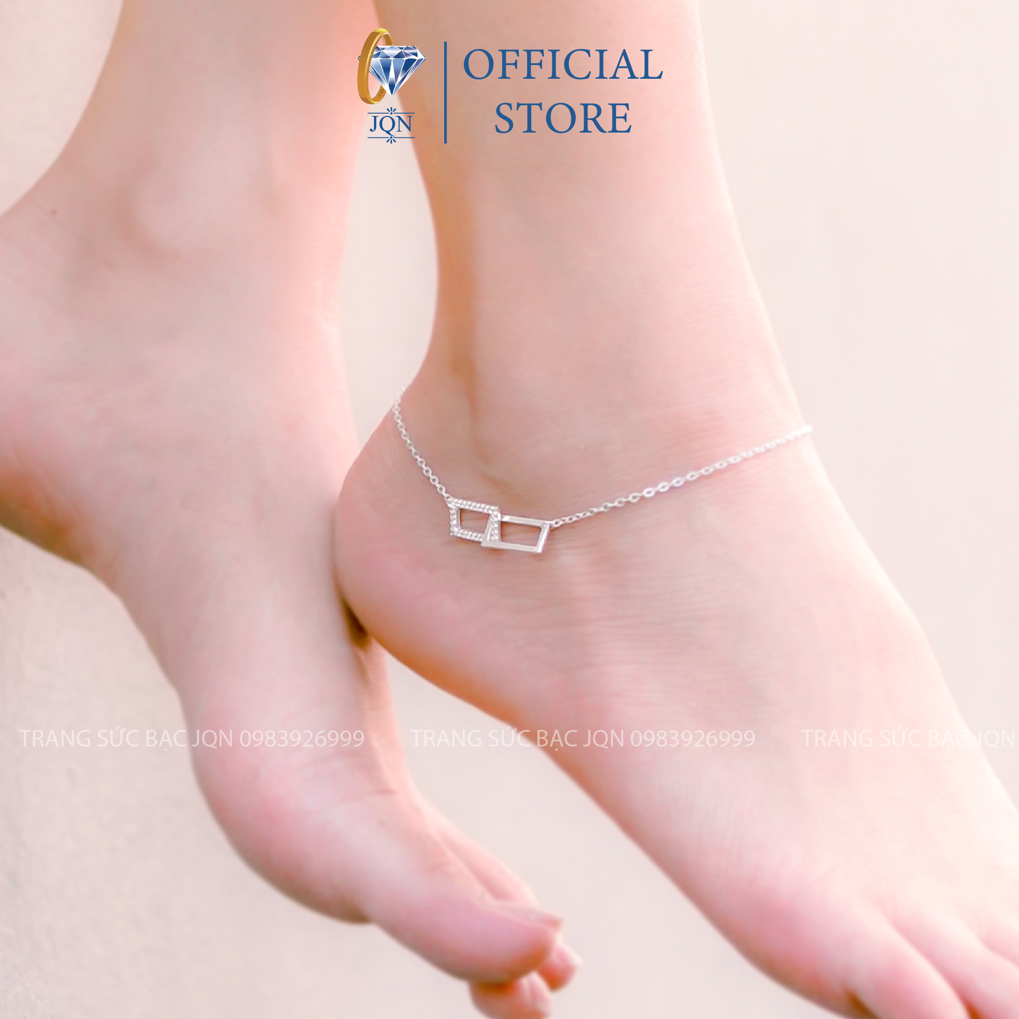 Lắc chân nữ bạc thật mẫu xích vuông lồng hot trend, Có Lắc Tay- JQN gian hàng chính hãng cam kết bạc chuẩn, chất lượng không lo đen xỉn