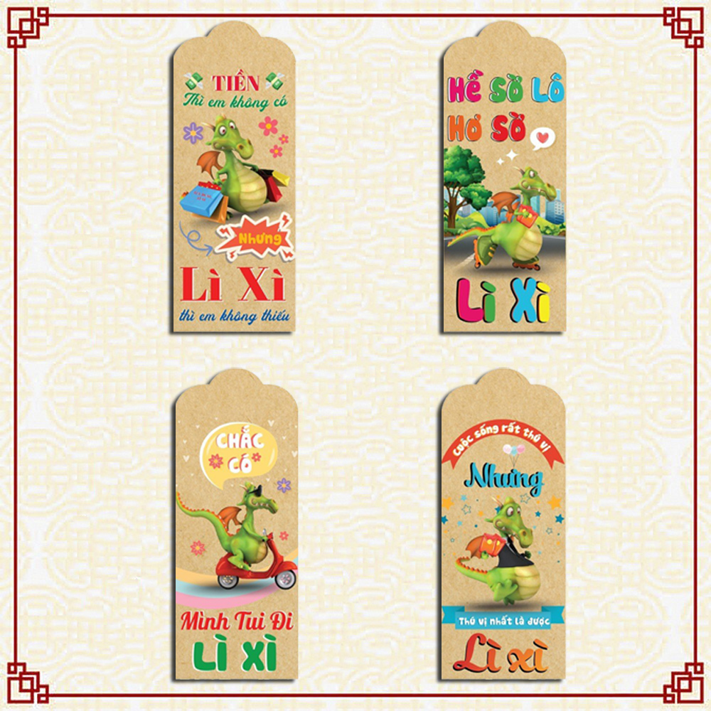 Set 100 bao lì xì tết 2024 Hình giáp thìn vui nhộn giao đủ mẫu