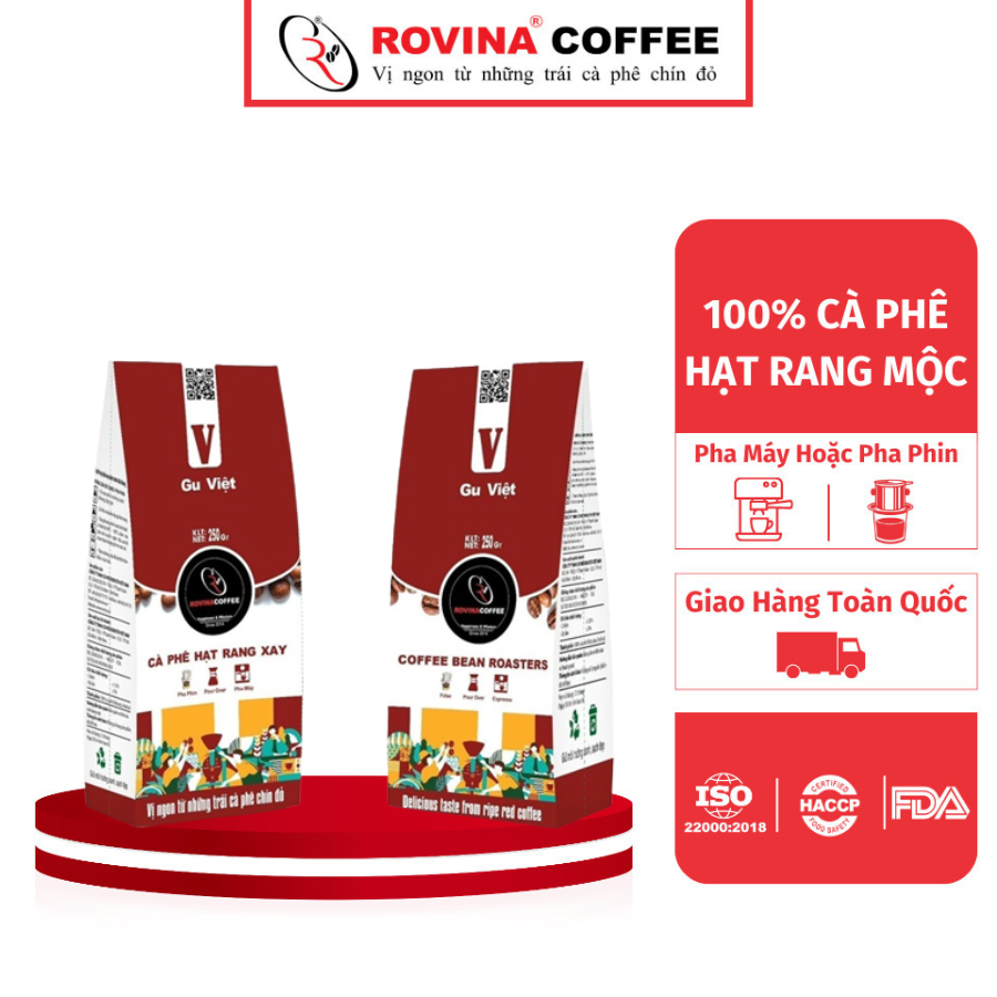 Cà phê rovina gu việt- pha máy - gói 250gr mùi thơm quyến rũ, đậm đà đúng chuẩn gu việt.