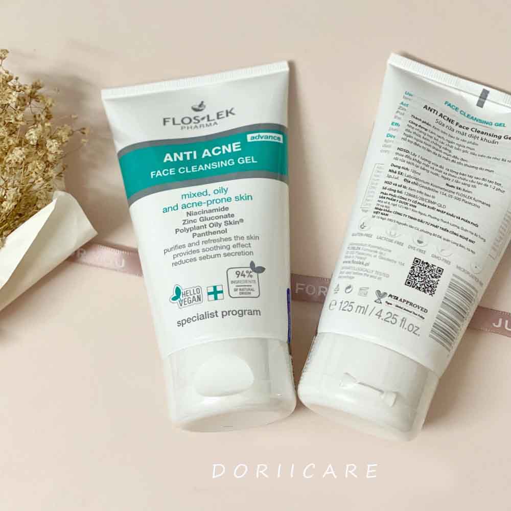 Floslek Sữa Rửa Mặt Dạng Gel Cho Da Nhờn Mụn  Anti Acne Face Cleasing Gel Advance 125ml - Mẫu mới