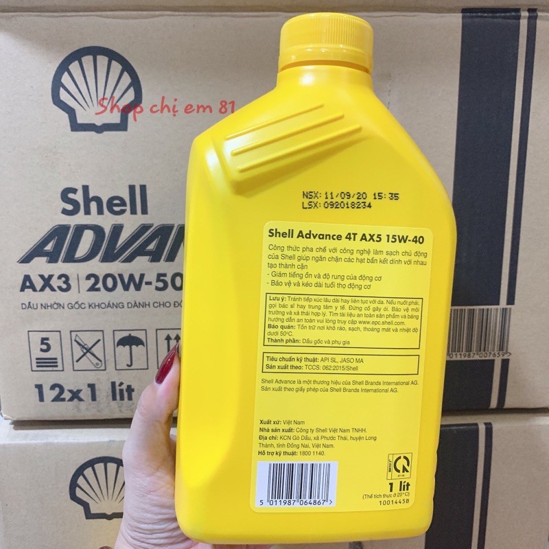 NHỚT SHELL ADVANCE AX5 15W-40 1L (Nhớt xe số)