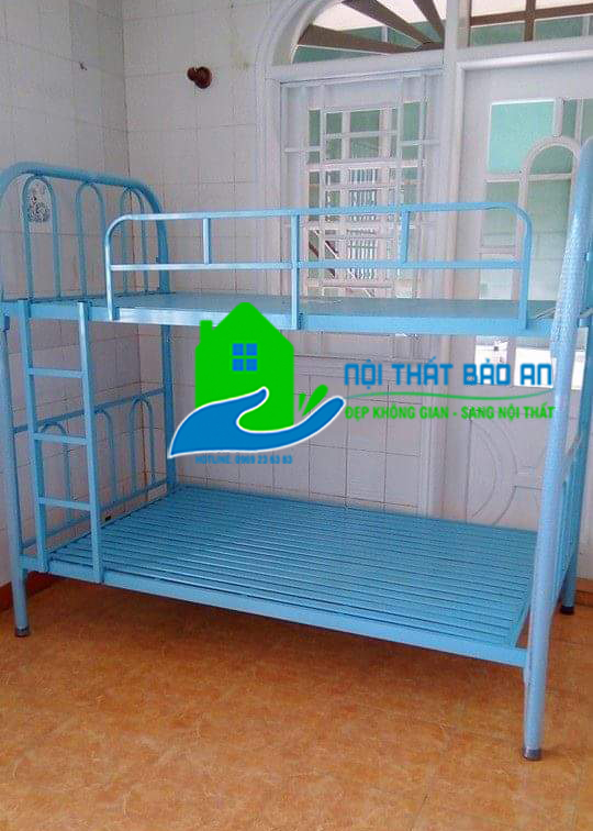 [HCM] Giường sắt hai tầng 0.8 màu xanh - Bảo An