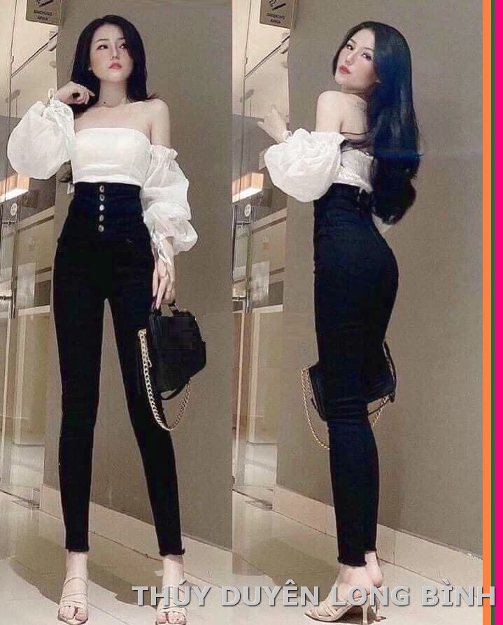 Quần Jean Nữ Lưng SIÊU Cao 5 CÚC TRƯỚC + THẮT NƠ SAU LƯNG , jean giãn tốt 14/10-S1-1