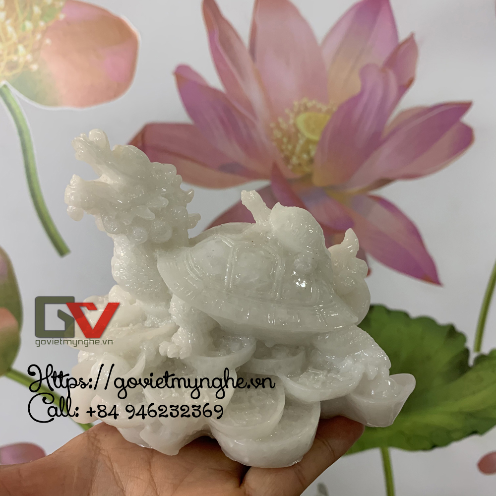 [HCM]Tượng đá long quy - Rùa đầu rồng trang trí phong thủy - Cao 10cm - Màu trắng đá non nước