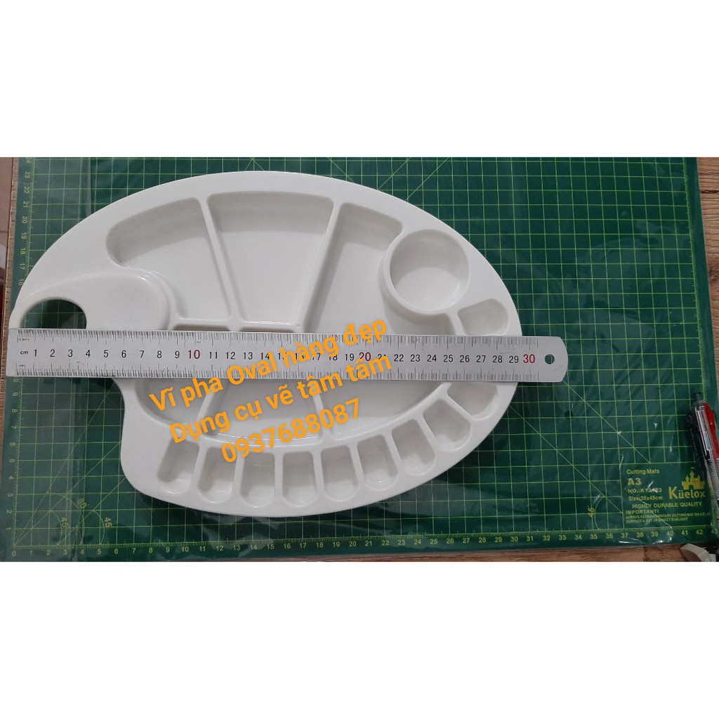 Vĩ pha màu, khây pha màu nhiều ngăn oval nhựa-Dụng cụ vẽ Tâm Tâm