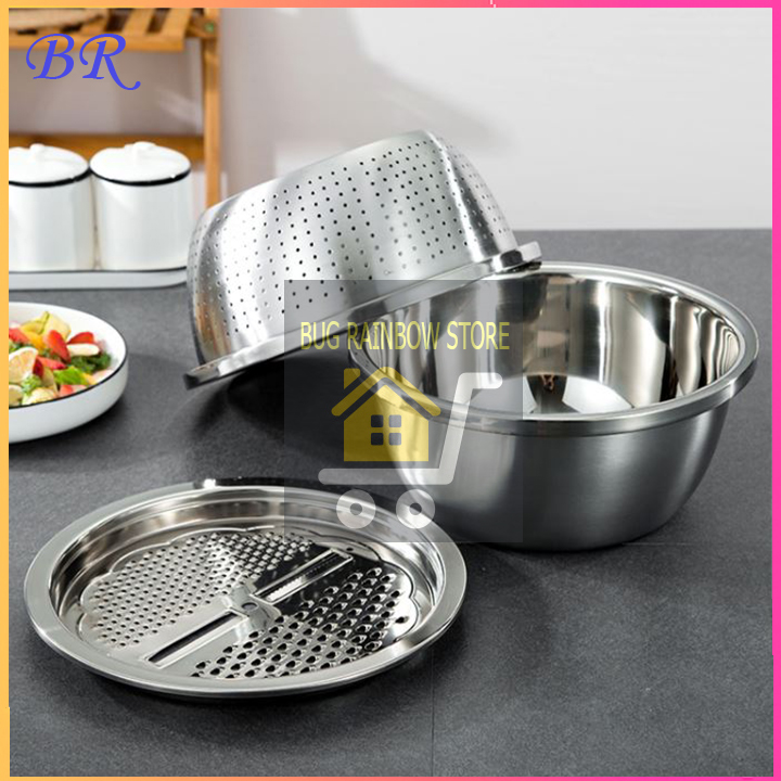 Bộ chậu nạo inox 3 chi tiết.
