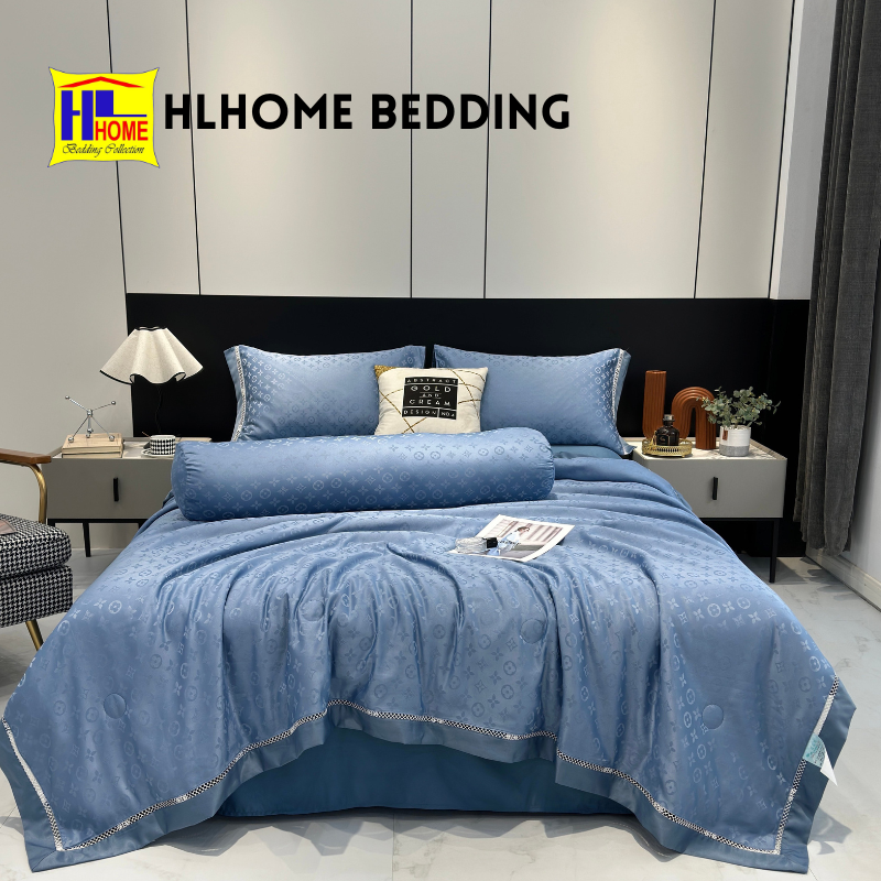 Bộ chăn ga lụa dệt chăn hè hàng 5 món tặng kèm vỏ ôm