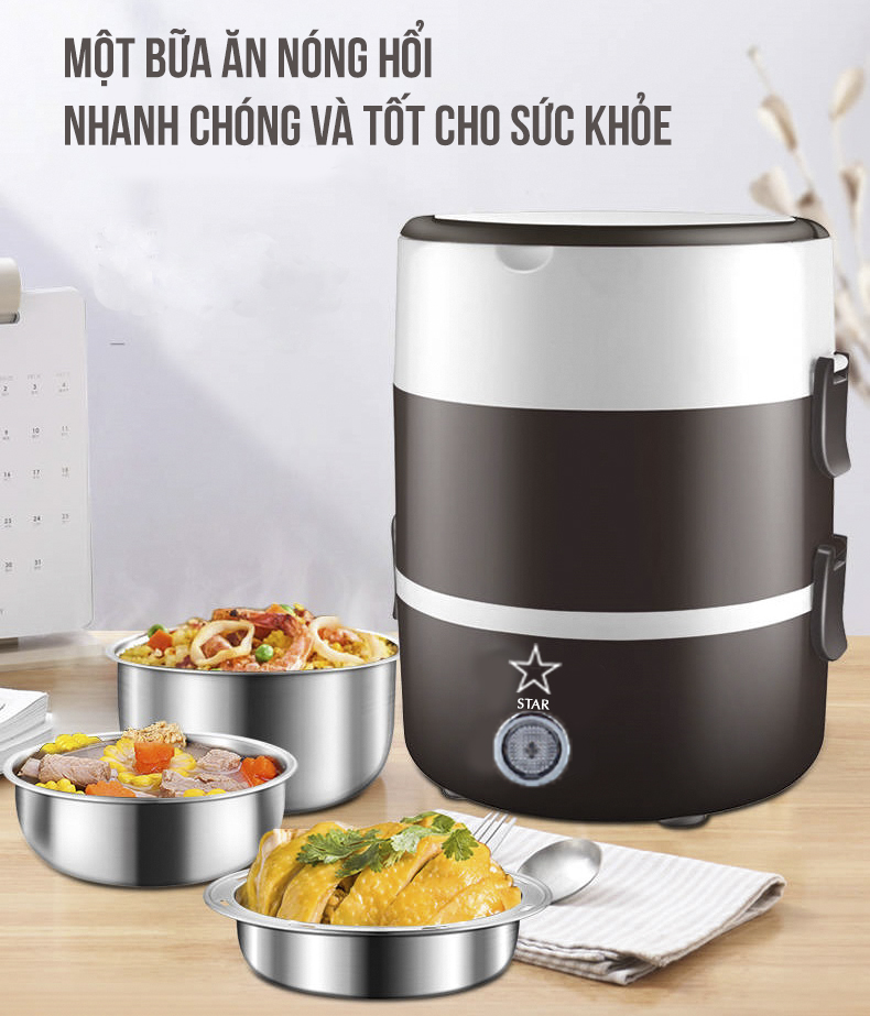 Hộp cơm nâu cắm điện 3 tầng tiện lợi
