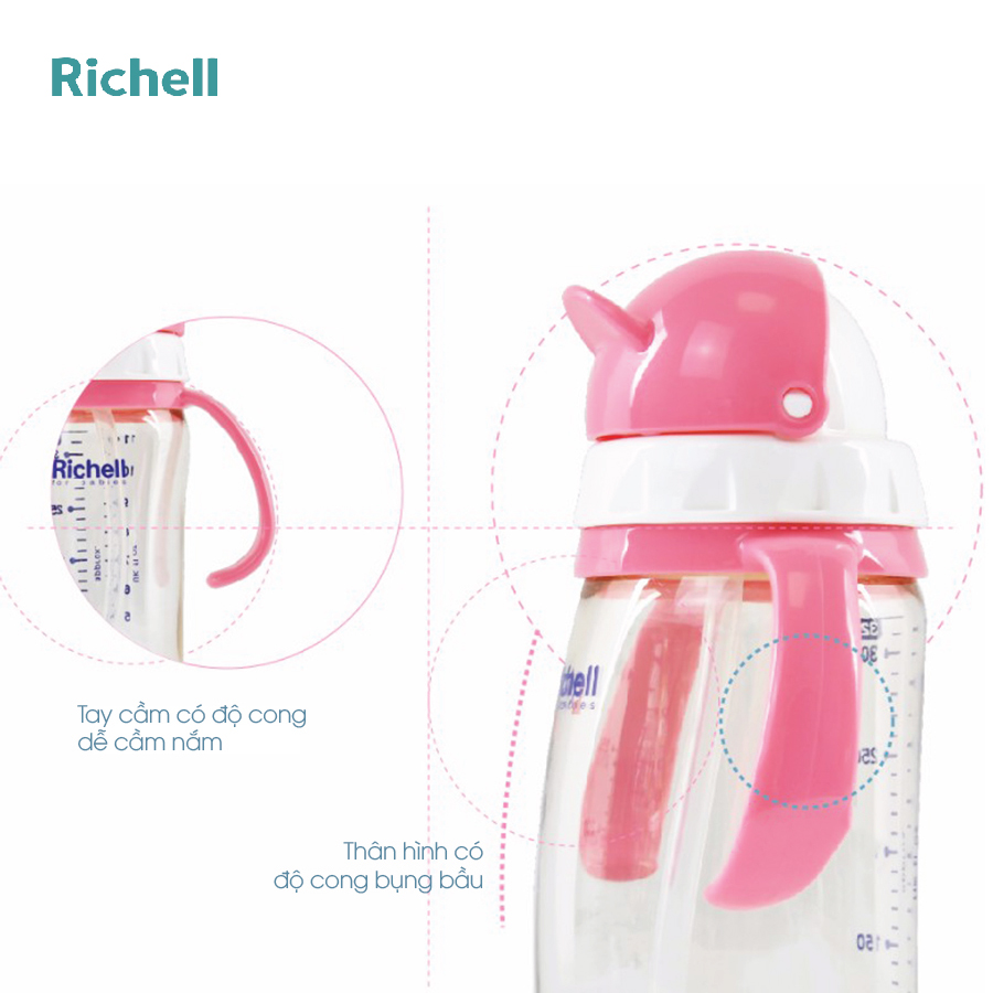 BÌNH ỐNG HÚT PPSU RICHELL (320ML-HỒNG)