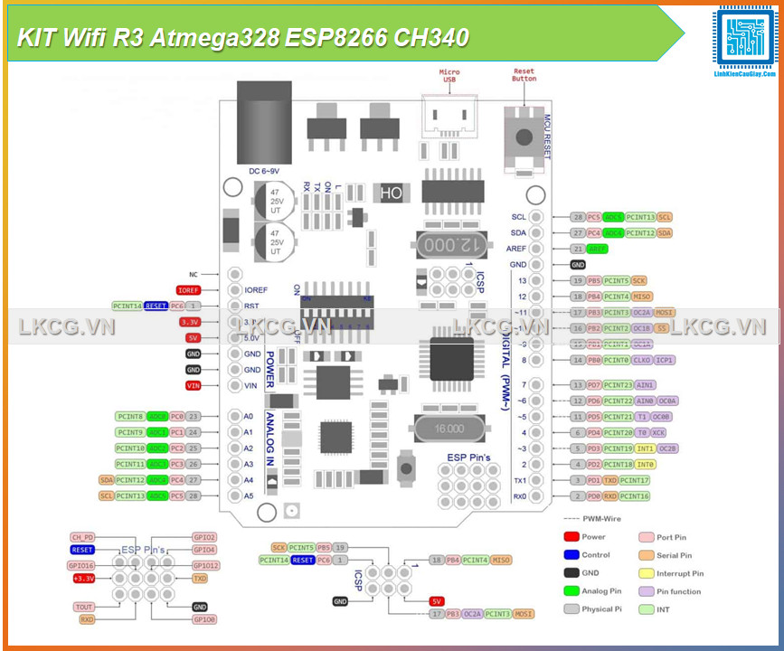 [Rẻ vô địch] KIT Wifi R3 Atmega328 ESP8266 CH340