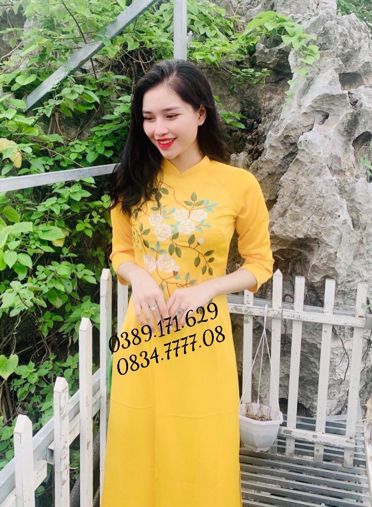 Áo dài lụa tây thi thêu lắc tay hàng cao cấp