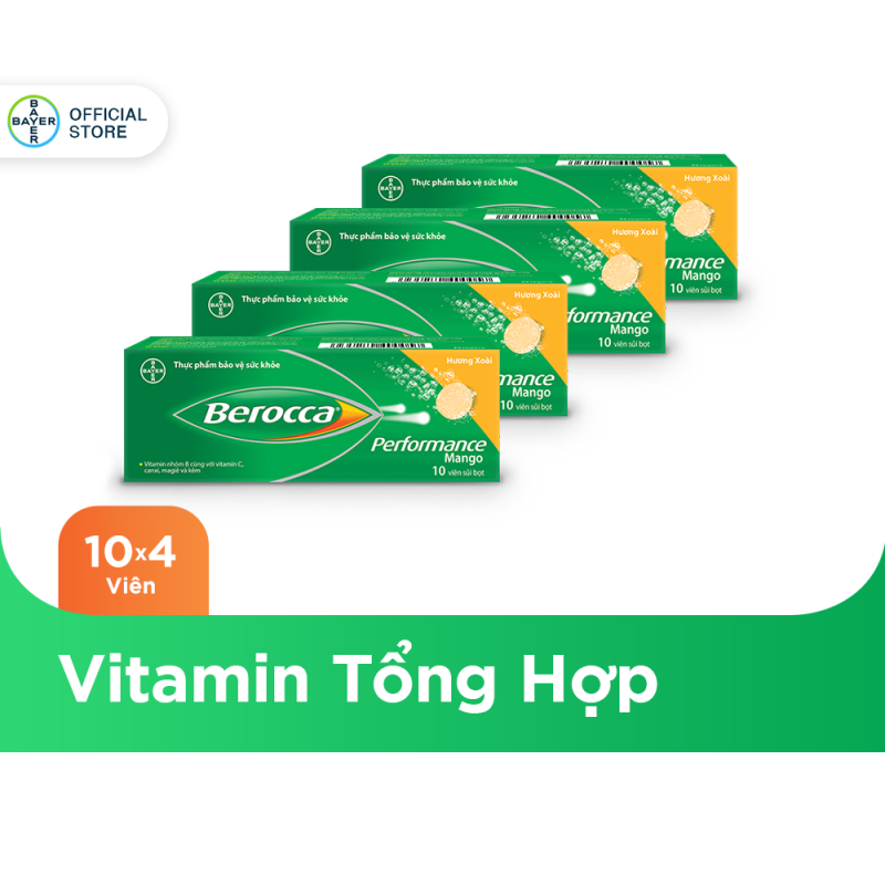 Combo 4 hộp Viên sủi bổ sung Vitamin Berocca Performance Mango 10 Viên/hộp nhập khẩu