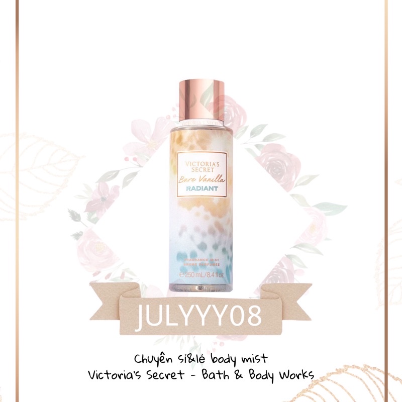 Xịt thơm toàn thân Bare Vanilla Radiant Fine Fragrance Mist +jɥȽÿ08+