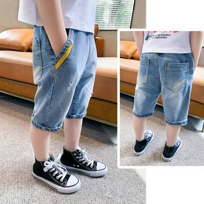 IENENS 4-13 Years Kids Baby Boy Casual Clothes Trousers Short Loose Jeans Young Children Boys Fashion Denim Clothing Shorts Elastic Waist Pants