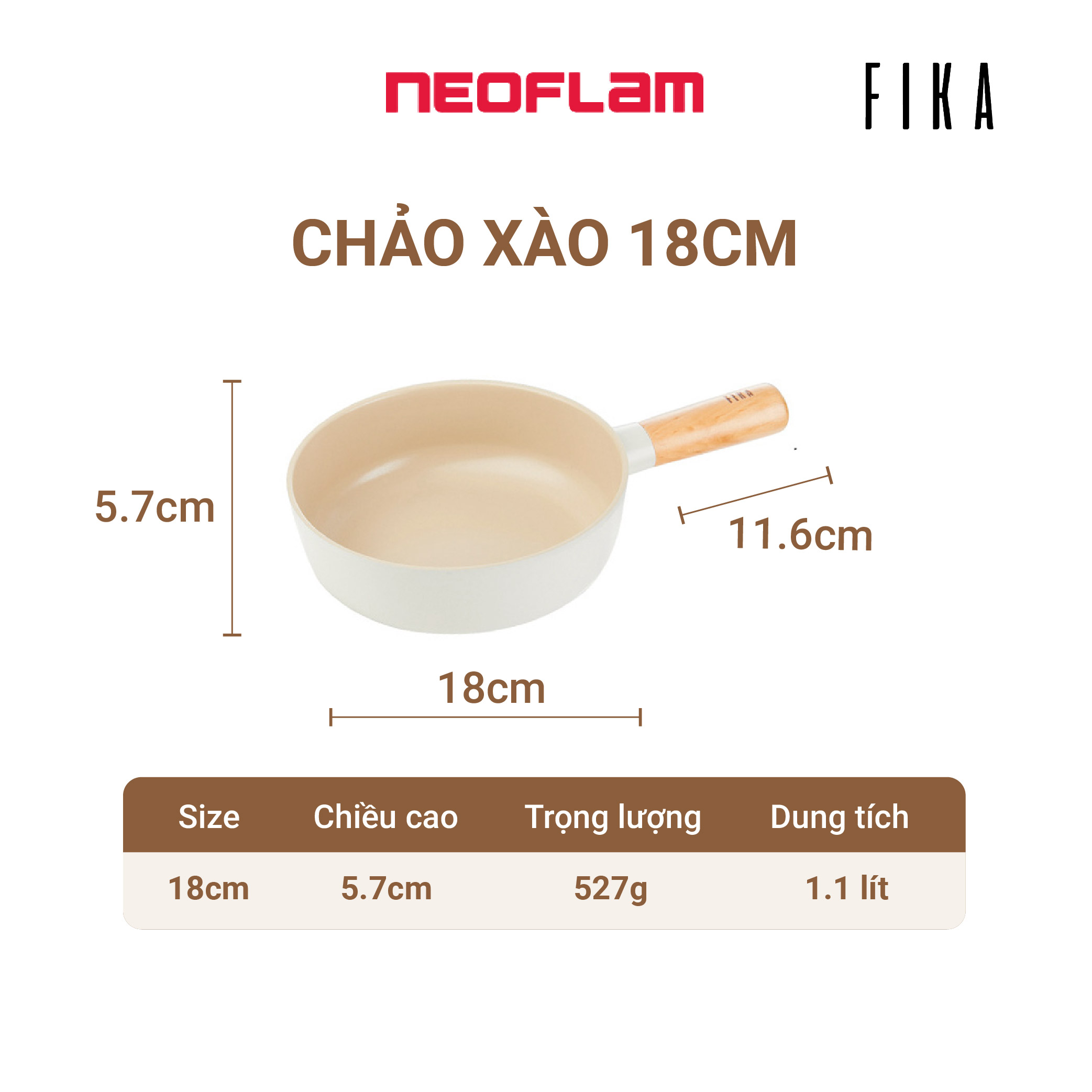 [Hàng chính hãng] Chảo xào Neoflam Fika 18cm, Made in Korea. Hàng có sẵn, giao ngay