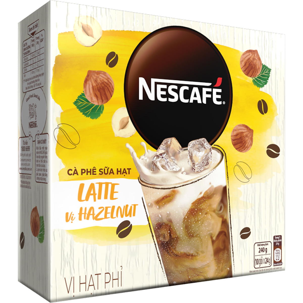 (HẠT PHỈ) Date 27/11/2023 Cà phê hòa tan Nescafé Latte sữa hạt vị hạt phỉ (hộp 10 gói)