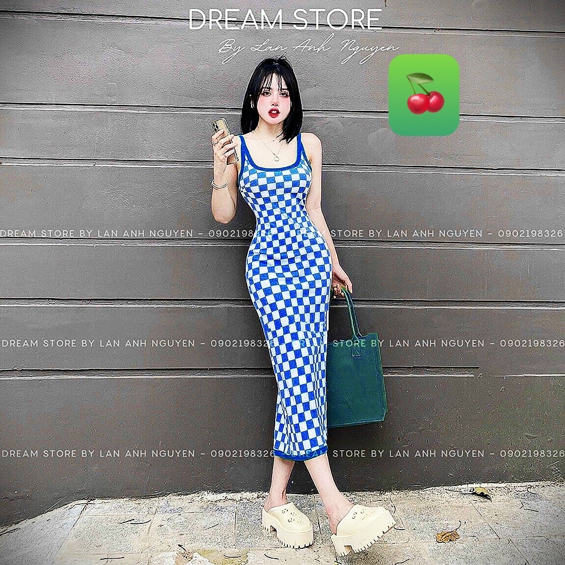 Đầm body maxi caro hai dây siêu xinh form 50kg trở lại