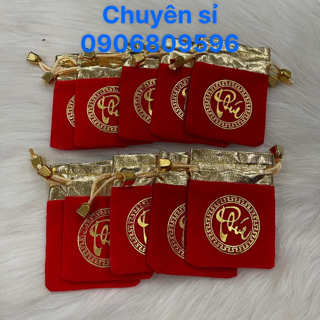 Combo 10 Túi Gấm Đỏ Chữ Phúc Phong Thuỷ, May Mắn