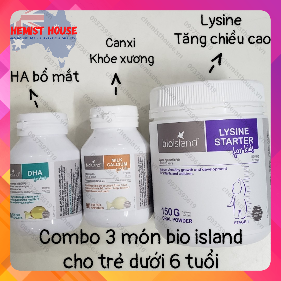 [HÀNG CHUẨN ÚC] COMBO 3 MÓN BIO ISLAND CHO TRẺ (CANXI + DHA + LYSINE)