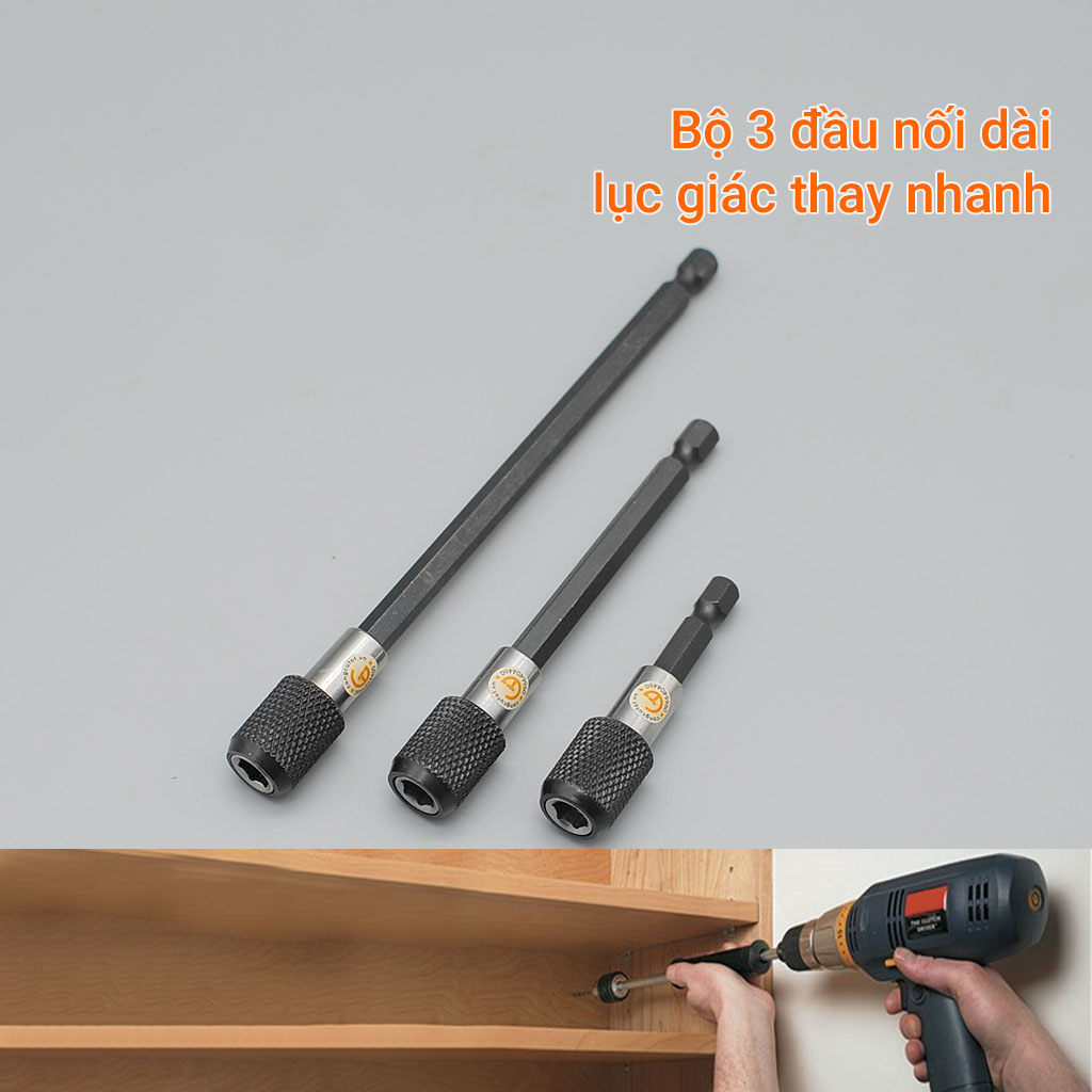 Bộ 3 thanh nối dài lục giác - đầu nối dài lục giác