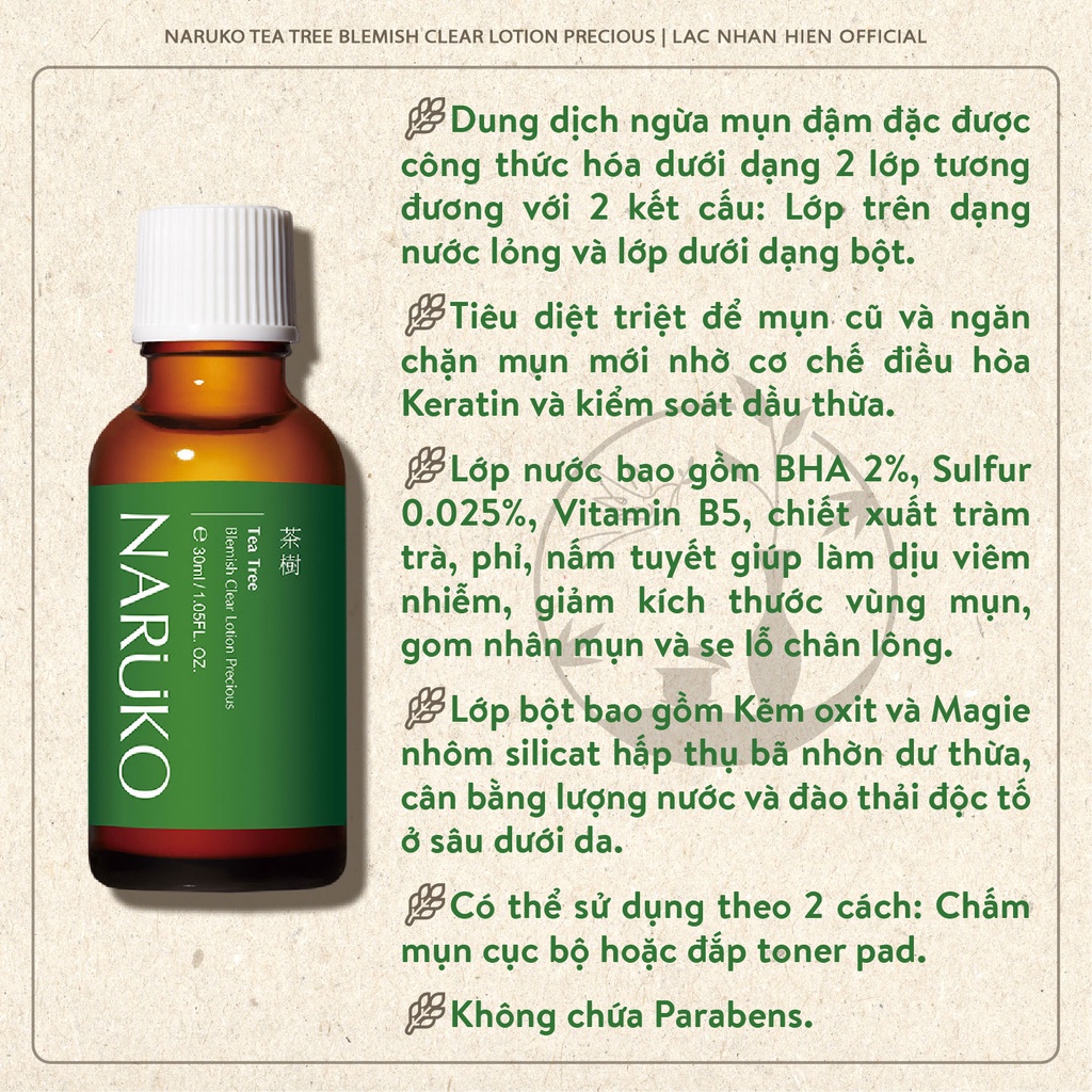 DUNG DỊCH NGỪA MỤN ĐẬM ĐẶC NARUKO TEA TREE BLEMISH CLEAR LOTION PRECIOUS