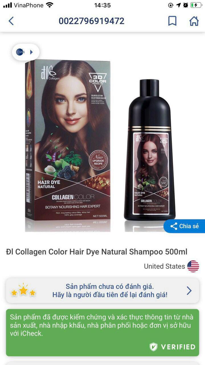 Dầu Gội Nâu ChoTóc Bạc ĐL Collagen 500ML