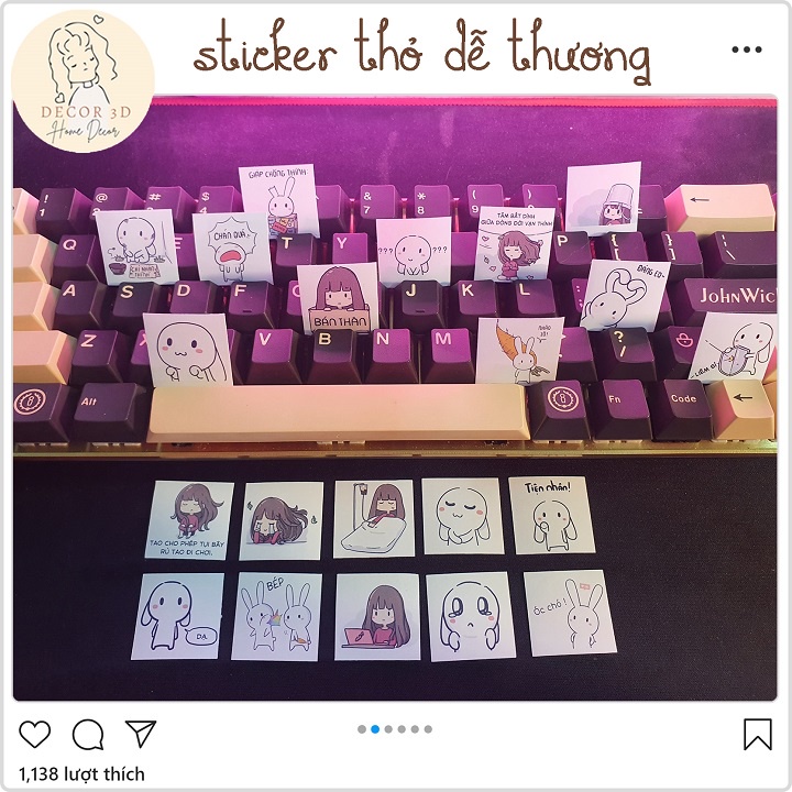 Set 100 Sticker Miếng Dán Trang Trí Hình Thỏ và Xoxo Dễ Thương