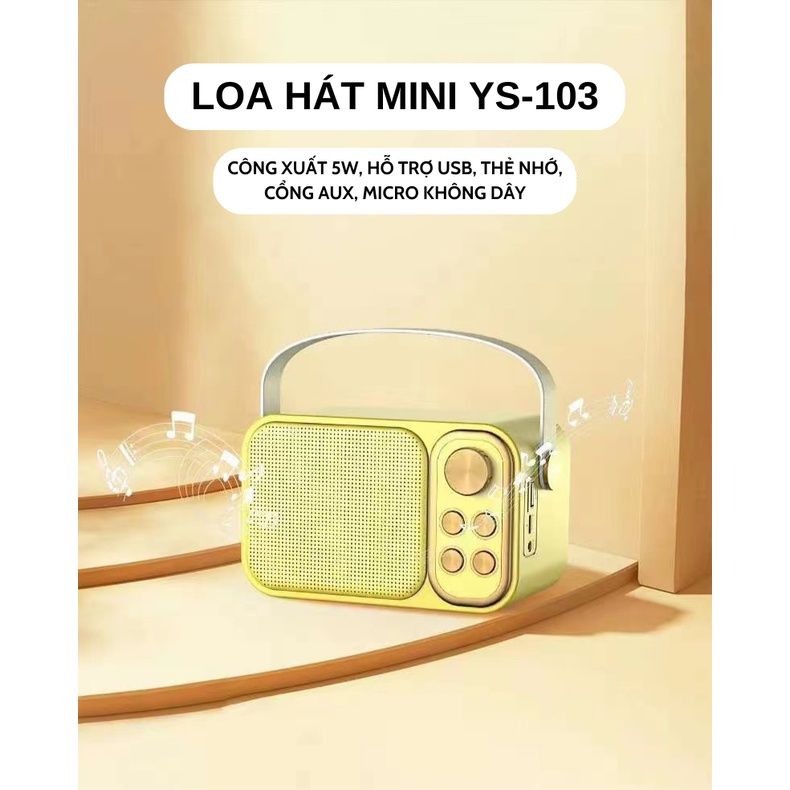 [mẫu mới] Loa bluetooth mini karaoke kèm mic JVJ YS-103 Không dây, kèm mic hát,icro Không dây, hỗ trợ hiệu ứng âm thanh, công suất loa lớn, Bass cực chuẩn, công suất 5W - Bảo hành 12 Tháng,loa bluetooth hát karaoke, loa mini bluetooth,loa hát k