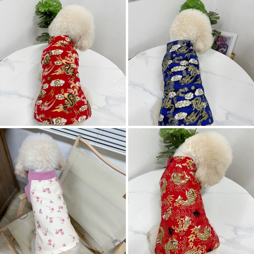 Áo dài Tết gấm rồng cho chó mèo