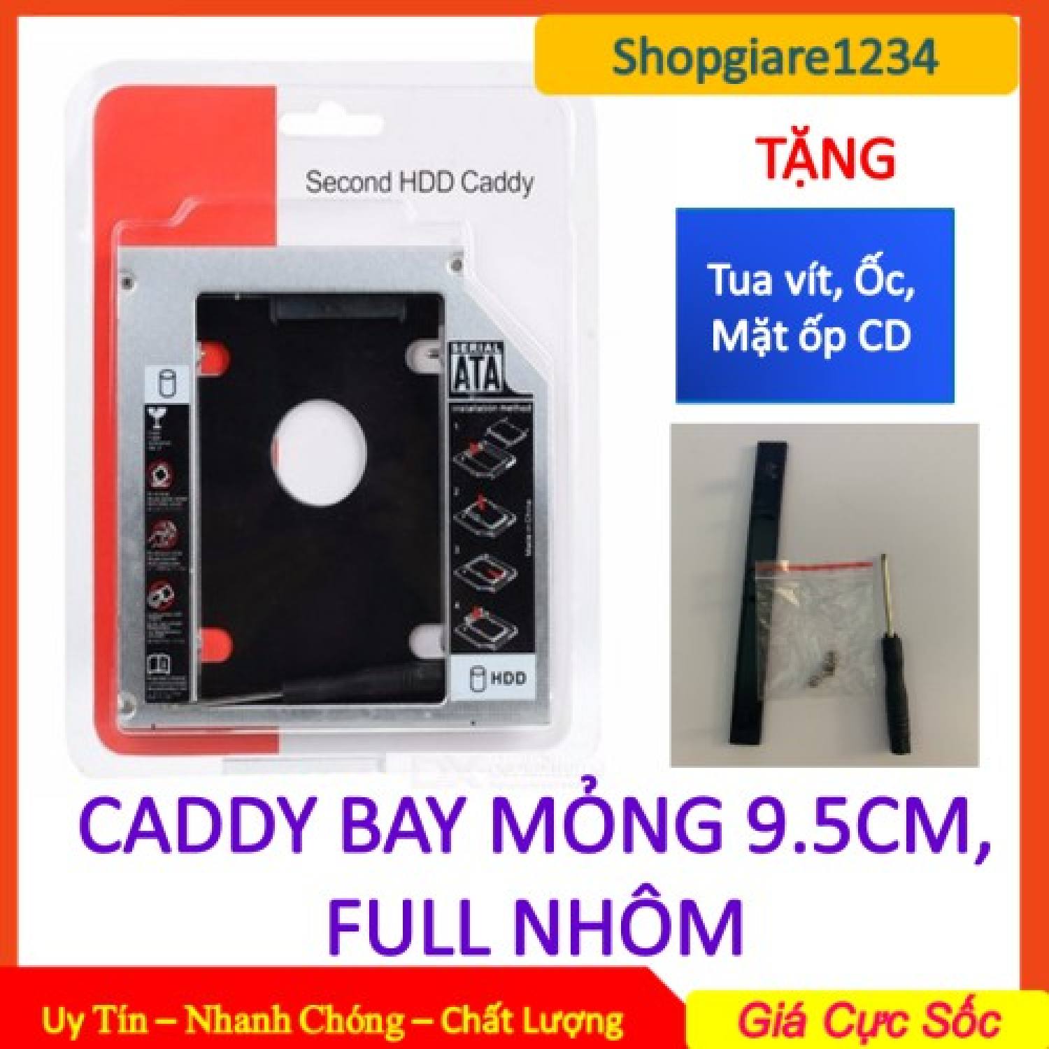 Caddy Bay 9.5mm/12.7mm (Nhôm) - Lắp Ổ Cứng Thứ 2 Cho Laptop