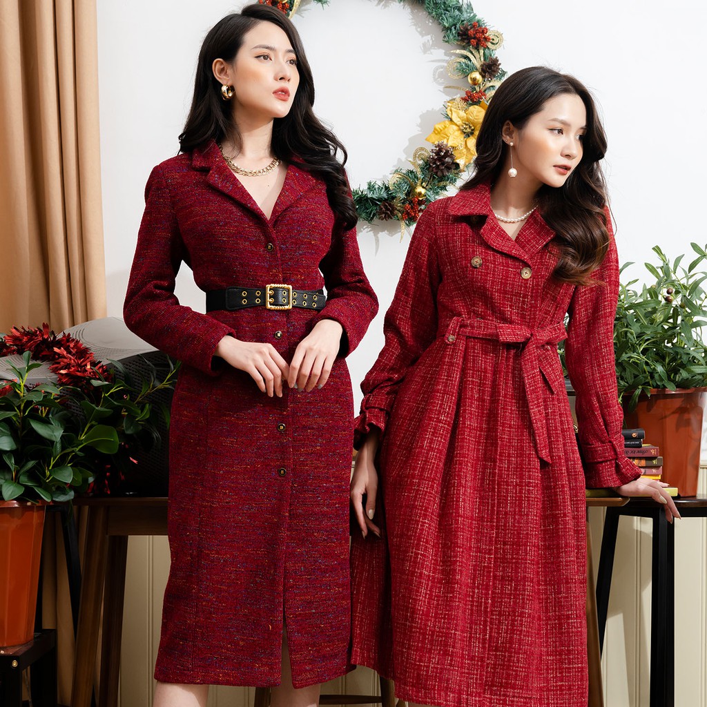 Đầm Ôm Emspo , Cổ Vest , Cài Cúc Dọc Đầm Dl3949