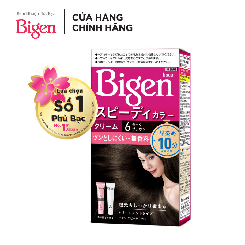 Thuốc nhuộm tóc phủ bạc dạng kem Bigen Speedy Color Cream 80ml - Màu 6 - Nâu Đen nhập khẩu