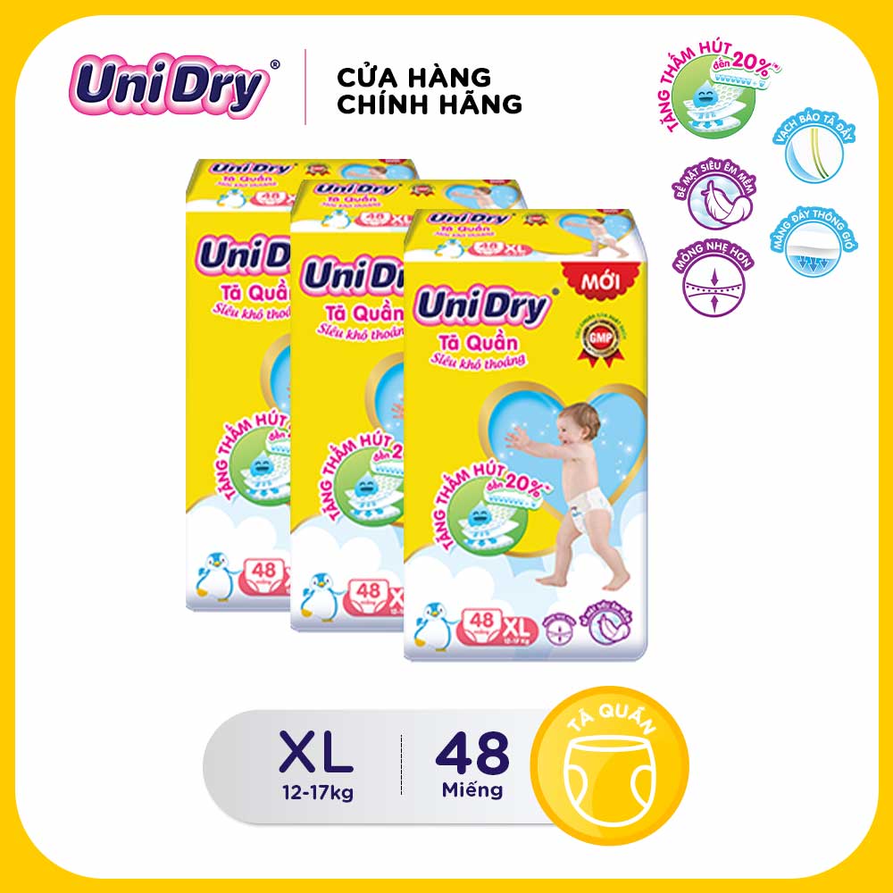 [HỎA TỐC 2H] Combo 3 Tã quần UniDry Siêu khô thoáng gói Jumbo mới size L52/XL44/XXL40