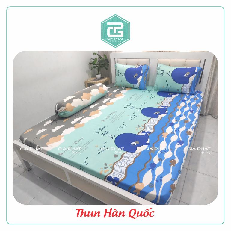 Bộ ga giường Thun Lạnh Hàn Quốc 4 món  (1 ga bọc + 2 vỏ gối nằm + 1 vỏ gối ôm)