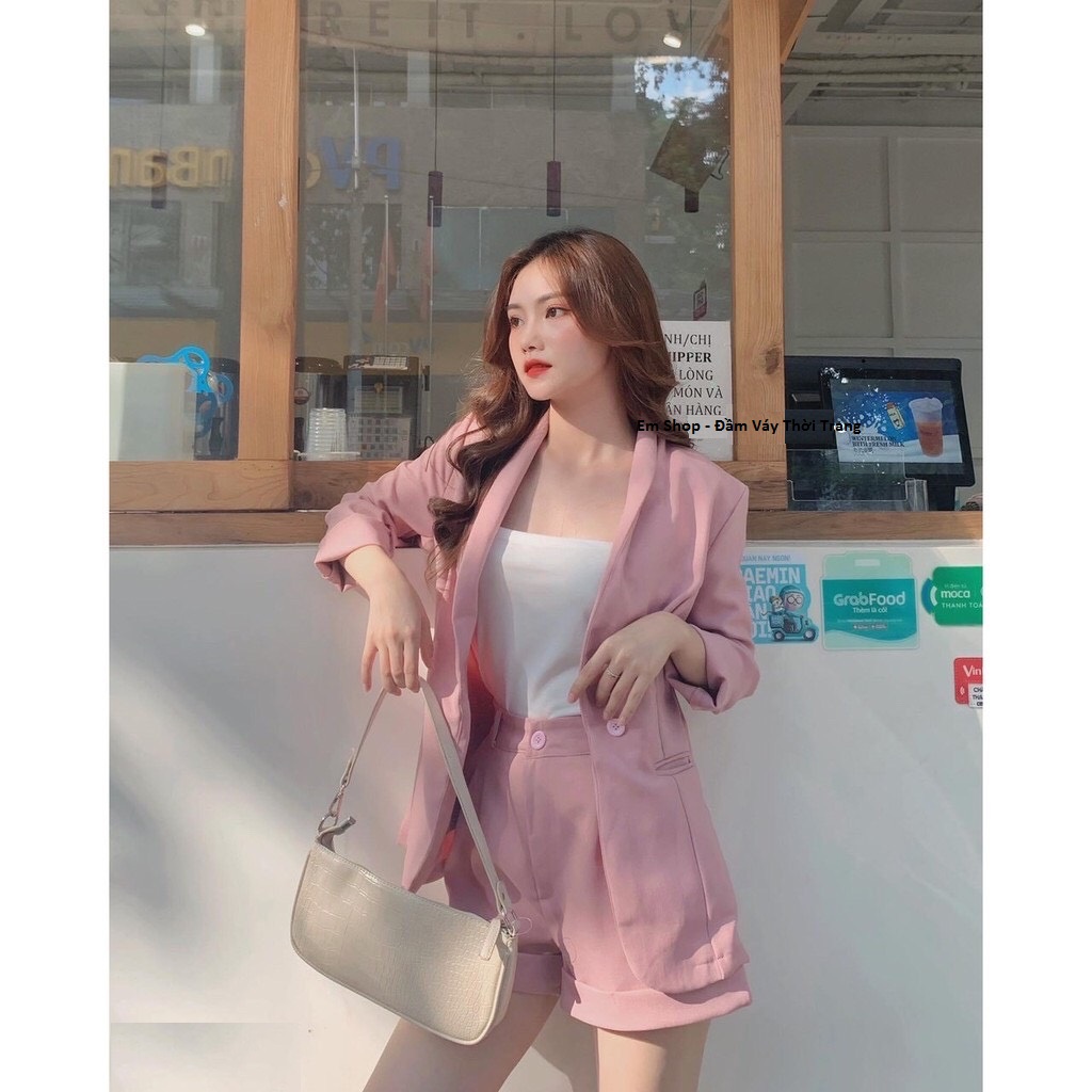 Set Vest Nữ Ngắn Màu Hồng Đầy Cá tính