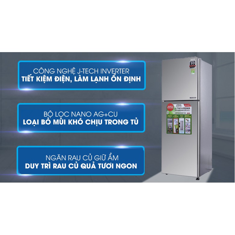 [Trả góp 0%]SJ-X251E-SL  SJ-X251E-DS  Tủ lạnh Sharp Inverter 241 lít (Hàng chính hãng) (Giá áp dụng giao tại HN, HCM& các tỉnh liên hệ shop)